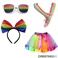 Ensemble d'accessoires de costume de fête arc-en-ciel avec lunettes de soleil, nœud papillon et jupe tutu pour adultes, carnaval
