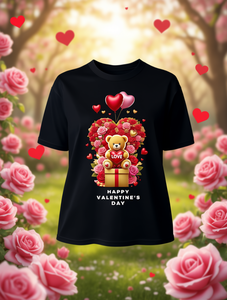 T-shirt da donna per San Valentino a maniche corte, girocollo, con stampa orsetto, rosa e cuore, top casual 100% cotone, lavabile in lavatrice - Product Image 2