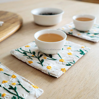Ensemble de sous-verres carrés en verre personnalisés, modernes, en coton et lin, avec motif brodé sur mesure, sous-verres carrés en lin pour tasses à thé