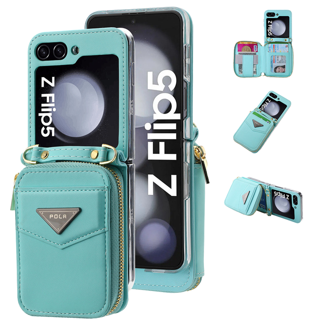Luxury Leather Wallet Purse Cover for for Z Flip 5 Crossbody Case with Credit Card Holder Strap and Opp Bag