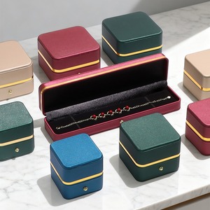 Custom Rounded PU leather gold border jewelry <b>box</b>, ring necklace pendant, <b>earring</b> bracelet, jewelry gift packaging <b>box</b> - Product Image 1