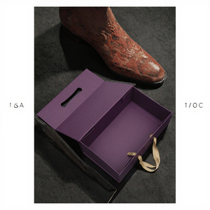 Роскошные складные подарочные коробки для обуви с магнитной застежкой, настраиваемая упаковка для одежды, фиолетовая переносная коробка-флип с лентой, длинная подарочная коробка - Product Image 3