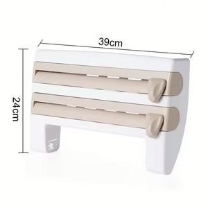 4 in 1 <b>Paper</b> Hanger Cling Film Storage Rack Film Roll Holder Cutter Wall Mounted Plastic <b>Kitchen</b> Towel Foil Dispenser Cling - Product Image 3