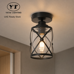 Lámpara de Techo Moderna, Negra, de Hierro, con Pantalla de Vidrio Transparente, Luz Blanca Cálida, Decorativa para Interiores, Pasillo, Entrada - Product Image 1