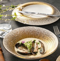 Assiettes et plats creux modernes minimalistes Yiheng en céramique, bordure dorée, luxe léger, compatibles micro-ondes, pour usage hôtelier