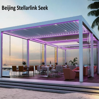 Techo de Terraza Eléctrico de Lujo, Impermeable, de Aluminio, Pergola Bi-Plegable con Rejillas, Puerta para Patio, Fácil de Instalar y Personalizar