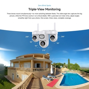 Caméra WiFi extérieure AW623SR, caméra de sécurité PTZ à 3 objectifs avec vision nocturne couleur, alarme intelligente et contrôle à distance via application - Product Image 5