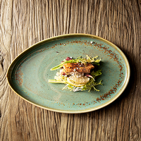Restaurant Hôtel Banquet Style Japonais Porcelana Plateau Durable Glaçure Grossière Vert Tacheté Rétro Vert Céramique Ovale Plat Assiette