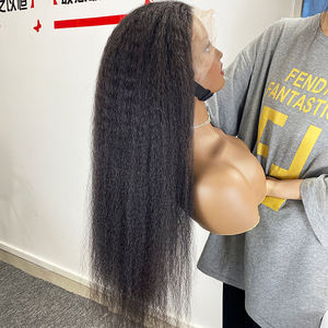 Cheveux humains crépus bouclés de couleur naturelle perruque sans colle vendeurs 12A cheveux vierges 13x4 180% densité longues perruques cheveux humains dentelle frontale - Product Image 5