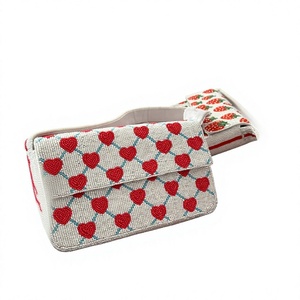 Pochette brodée de perles, durable, résistante à l'eau, avec bouton, chaîne à pompon, motif géométrique, style bohème, pour femme, idéale pour les soirées - Product Image 3