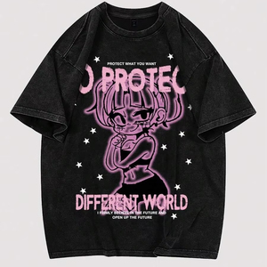 Men's slogan and cartoon character printed crew neck <b>short</b>-<b>sleeved</b> casual T-shirts factory, customization available.F10 - Product Image 1