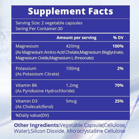 Capsules de bisglycinate de magnésium à haute absorption en gros, vitamine B6 pour le soulagement du stress, 60 capsules/flacon, améliore la mémoire et le sommeil