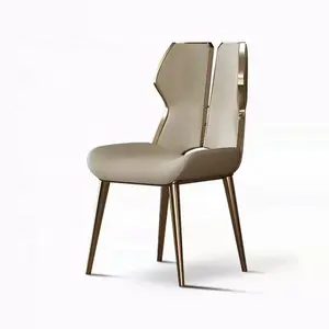 Cadeiras de jantar modernas com estrutura de aço inoxidável, encosto curvo artístico, conjunto de móveis personalizados para sala de jantar