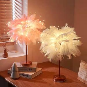 New Arrival Decoration Led Desk <b>Lamp</b> Bedroom <b>Bedside</b> Led White Ostrich Feather Table Night Light for Living Room - Product Image 5