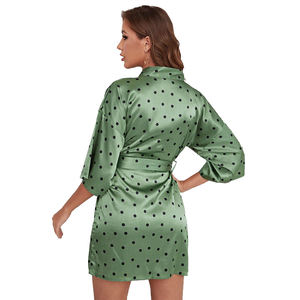 Bata de baño de satén con cinturón de lunares para mujer, ropa de baño de seda para casa, SPA, Hotel, Verano - Product Image 4