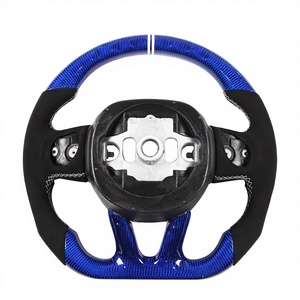 Volant YLCRacing à 4 branches modèle 375 <span class=keywords><strong>pour</strong></span> Dodge Challenger Blue Devil Horns, modification en fibre de carbone et cuir suédé, 375 mm intérieur - Product Image 3