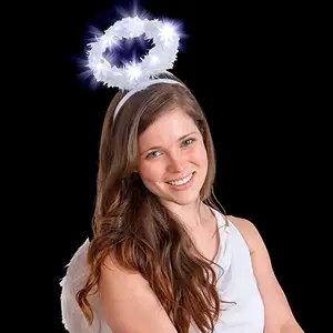 Diadema de luz LED blanca para adultos y niños, accesorios para disfraces de Ángel, Halo, pluma esponjosa, barata