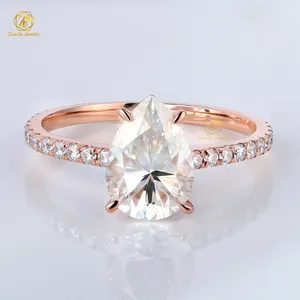 2024 valentines day gift fine jewelry 925S 9K14K18K Pear cut moissanite diamond engagement halo Diamond ring for woman