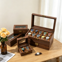 Boîte de rangement vintage en cuir grain de bois pour lunettes et montres, étui anti-poussière pour bijoux, présentoir à bijoux - Grande Vente