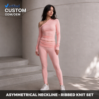 Ensemble deux pièces Y2K Balletcore pour femme : haut côtelé rose extensible à découpes et leggings, idéal pour le streetwear (OEM personnalisé)