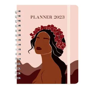 Professional planner supplier custom printing undated non dated daily spiral planner calendar notebook with pocket and sticker