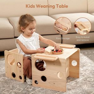 Multi-functional <b>Foldable</b> Solid Wood Children's <b>Study</b> Dining <b>Table</b> Chair Set Footstool Ergonomic School Bedroom Park Modern - Product Image 4