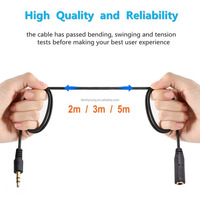 Kabel Ekstensi Earphone Audio Stereo Jack 3.5Mm Kabel AUX 3.5Mm Pria Ke Wanita Berlapis Emas 1.5M/2M/3M/5M untuk Telepon MP3 PC