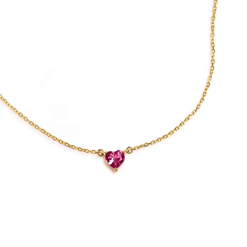 Milskye 14k gold plated girls cute jewelry 925 silver diamond rose red crystal heart chain necklace