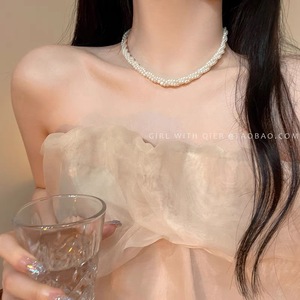 Imitation Pearl Necklace Double Layer Choker Clavicle Party Women Fashion Jewelry - Product Image 2