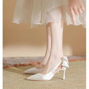 Zapatos de Tacón Alto para Mujer, Impermeables, con Plataforma, Punta Puntiaguda, Boca Poco Profunda, Bordados con Perlas, de Satén, con Correa en el Tobillo, para Verano y Otoño - Product Image 5