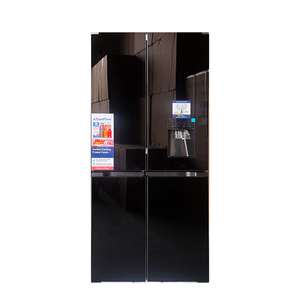 Refrigerador francés negro de 591L con puertas cruzadas, dispensador de agua de vidrio, pantalla táctil LCD, inversor y tanque de almacenamiento de 5L para cocina doméstica. - Product Image 1