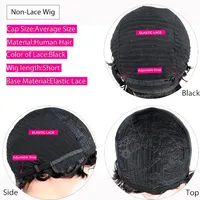 Perruque courte brésilienne coupe pixie en cheveux humains, coiffures à ondulations fines vraiment mignonnes pour femmes noires, perruques fabriquées à la machine
