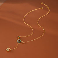 Collier pendentif TANGPEI pour femme en alliage doré et résine verte avec fermoir Ping An et pompon gourde, bijoux de mode