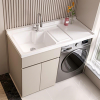 Meuble de buanderie en aluminium à grands panneaux pour balcon avec évier en quartz, armoire de lavage intégrée pour la maison