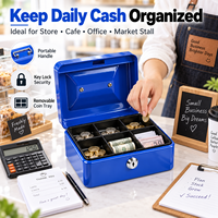 Caisse à monnaie portable en métal avec plateau à pièces amovible et serrure à clé, petit coffre-fort en acier pour le stockage de petites sommes d'argent