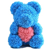 Vente en gros Cadeau Saint Valentin Fleur artificielle savon rose Petits ours en peluche 40 cm Diamant Rose Ours