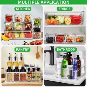 Boîtes organisatrices pour réfrigérateur empilables <span class=keywords><strong>avec</strong></span> couvercles, organisateurs de réfrigérateur transparents et rangement pour aliments, tiroir carré <span class=keywords><strong>avec</strong></span> couvercle - Product Image 5
