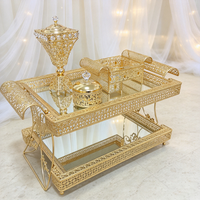 Nouvel ensemble de table basse moderne de luxe en métal doré à 2 niveaux avec brûleur d'encens et service à thé pour la décoration de mariage
