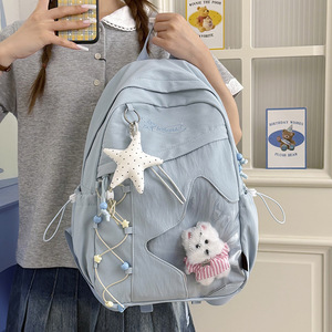 Pink <b>Student</b> <b>Backpack</b> Lightweight Large Capacity With Plush Dog Charm And Star Keychain For School And Travel - Product Image 2