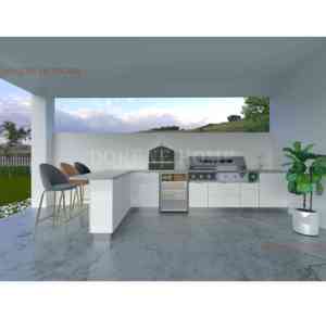 2025 Dorene mejor cocina pequeña para exteriores diseño moderno <span class=keywords><strong>de</strong></span> acero inoxidable parrilla nevera fregadero vidrio elegante pizarra gabinete <span class=keywords><strong>de</strong></span> cocina para exteriores - Product Image 5