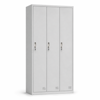 Armoire de rangement métallique pleine hauteur à 3 portes avec miroir, tringle à suspendre et étagères, casier en acier verrouillable pour vestiaire du personnel