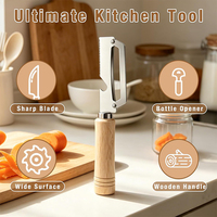 Groothandel RVS Groente- en Fruit Schilmes 2-in-1 Ergonomische Beukenhouten Handgreep Aardappelschiller Keukenhulp