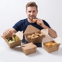 Boîtes alimentaires jetables pliables en papier kraft pour l'emballage de plats rapides tels que les salades, boîtes d'emballage alimentaire en papier kraft brun