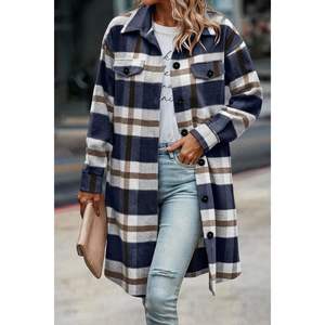 Custom <b>Women's</b> Long Sleeve Button <b>Flannel</b> <b>Shirt</b> Plaid Shacket Jacket for Fall Fashion 2025 Woolen Coats for Winter Autumn - Product Image 5