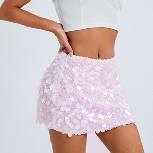 Của phụ nữ thanh lịch thẳng cắt ngắn dệt kim vải Váy tự nhiên eo với sequins thoáng khí và co giãn Thiết kế thời trang - Product Image 2