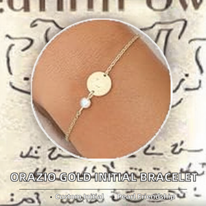 <span class=keywords><strong>ORAZIO</strong></span> Bracelet à breloque personnalisé en acier inoxydable plaqué or 14 carats avec initiale et nom pour femmes et filles - Bijou cadeau d'amitié avec perle - Product Image 2