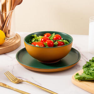 Service de vaisselle en céramique de Chaozhou, vert à l'intérieur et jaune à l'extérieur, assiettes et bols réutilisables pour usage domestique - Product Image 5