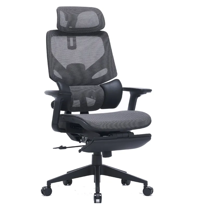 Chaise de bureau pivotante de luxe en maille Chaise ergonomique avec appui-tête réglable à dossier haut avec repose-pieds