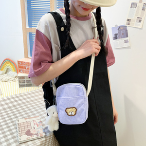 2024 Cute Crossbody Small <strong>Bag</strong> for Women New Striped Velvet Bear Design Students Children Canvas Diagonal <strong>Cell</strong> <strong>Phone</strong> Coin Purse - Product Image 6