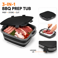 Planche à découper pliable de haute qualité noire et orange 8-16L avec couvercle verrouillable, évier de camping pliable avec passoire